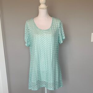 Kim Rogers Mint Crochet Short Sleeve Tunic